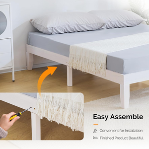 Cadre de <span class=keywords><strong>lit</strong></span> pleine grandeur en pin massif, plateforme de <span class=keywords><strong>lit</strong></span> de style mid-century avec rangement de 12 pouces, <span class=keywords><strong>hauteur</strong></span> réglable, pour enfants et adultes, style bohème, sans sommier - Product Image 4