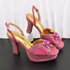 Sandales à talons hauts pour femmes, ensemble de chaussures et sacs de commerce extérieur, avec talons ornés de diamants, collection dîner demi-lune - Product Image 4