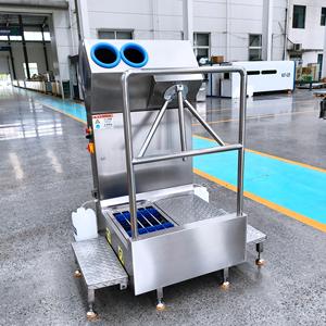 Volledig automatische, elektrische, tweebaans reinigingsstation van roestvrij staal voor schoenen en handen, met zelfreiniging. - Product Image 2