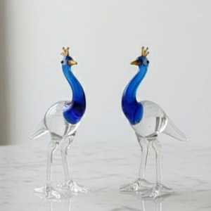 Mundo de Cristal en Miniatura, Cristal de Murano Soplado a Mano, Arte de Cristal con Forma de Pájaro, Pareja de Pavo Real, Arte Contemporáneo, Ecológico, Moderno - Product Image 3