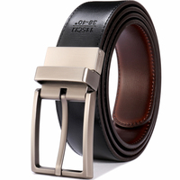 Sabuk Kulit Pria Desain Baru 3.2CM Warna Cognac dan Hitam, Sabuk Kulit Asli Bolak-Balik untuk Pria dengan Gesper Putar