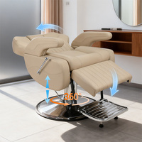 Fauteuil de barbier hydraulique robuste avec siège en cuir synthétique, design moderne, rotation à 360 degrés, réglable en hauteur