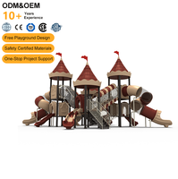 Equipo de Juegos Infantiles Certificado para Exteriores, Tobogán Grande de Plástico, Torre de Castillo para Parques Infantiles