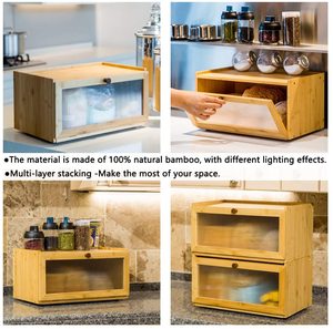 กล่องไม้เก็บของในครัว,กล่องไม้ไผ่ชั้นวางขนมปังที่ทันสมัยมีหน้าต่างใสกล่องขนมปังไม้พร้อมลิ้นชักเก็บ - Product Image 2