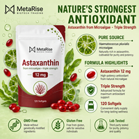 Gélules d'astaxanthine 500mg, 120 unités, service de marque personnalisée OEM/ODM, complément antioxydant, soutient l'énergie, durée de conservation 24 mois, 90g pour tous