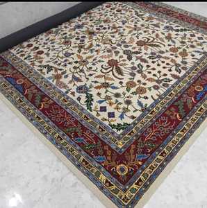 Anti slip Hand-Tufted Rug - Pottery Barn Style Floral Pattern Beige Carpet customize size available Handmade Area Runner Space - Product Image 1