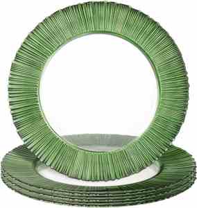 Assiettes de présentation en verre transparent de 13 pouces avec bordure verte pour mariages, anniversaires et diverses occasions - Product Image 1
