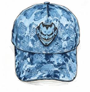 Casquette de baseball personnalisée brodée style streetwear <span class=keywords><strong>Latino</strong></span>, motif camouflage délavé vintage, patch démon gothique, casquette papa style LA, visière solaire - Product Image 1