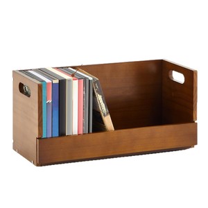 Boîte de rangement en bois pour DVD avec couvercle magnétique, organisateur de médias empilable pour CD, DVD, cassette vidéo, affichage rectangulaire marron - Product Image 2