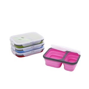 Wholesale Silica gel folding foldable kids bento lunch box two-compartment