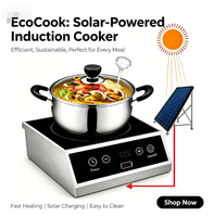 Kompor Induksi Keramik Portabel Tenaga Surya 600W DC 24V 30Ah dengan Baterai Lithium Terintegrasi, Bahan Stainless Steel untuk Rumah Tangga, Luar Ruangan, dan Berkemah