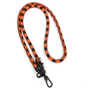 Cordon de cou réglable à carreaux orange et noir personnalisé avec clip métallique pour téléphone portable, sac ou utilisation en extérieur - Product Image 1