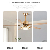 Ventilateurs de plafond dorés de 52 pouces avec lumières et télécommande pour chambre à coucher Ventilateur de plafond moderne avec moteur BLDC réversible 3CCT à intensité variable
