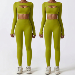 Women's Three-Piece Workout Set Camisole Sports Bra Leggings Gym Fitness Yoga <b>Clothing</b> Plus Size <b>Bolero</b> Sports Shrug - Product Image 1