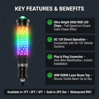 Lampes LED RGB 2-en-1 de 2 et 3 pieds avec faisceau laser pour UTV ATV 360 °   Clignotant à changement de couleur avec contrôle par application Bluetooth 12V