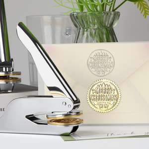 Sceau de cire rond de Noël portable en acier argenté pour gaufrage d'enveloppes et de cadeaux - Product Image 1