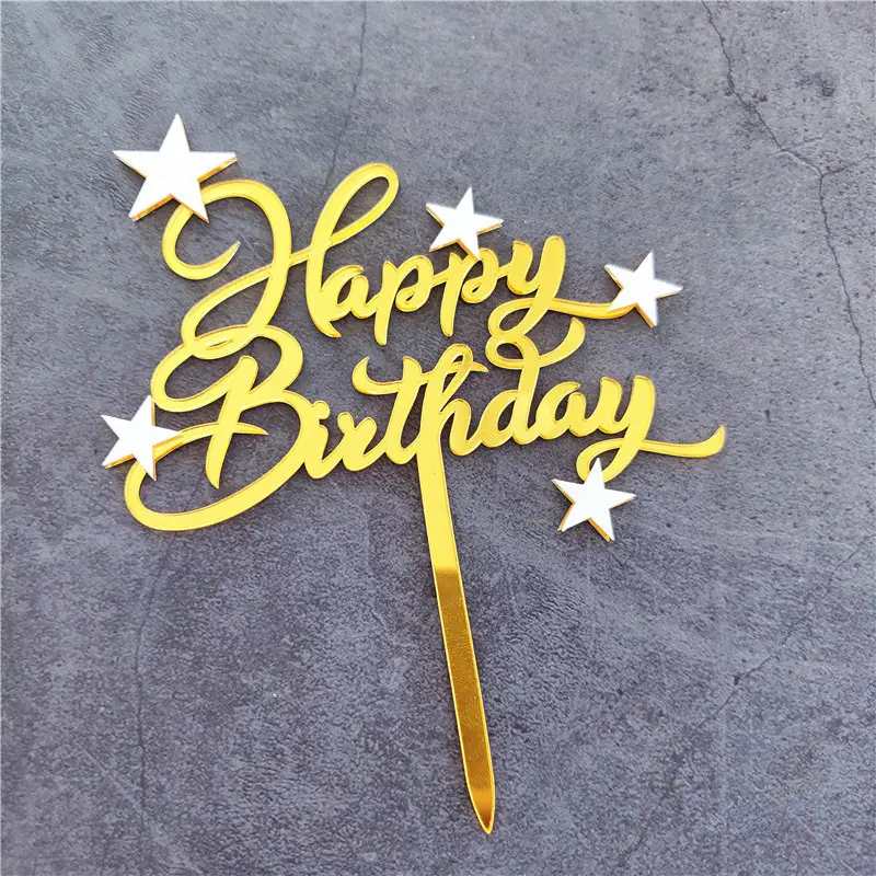 Bán buôn tùy chỉnh hạnh phúc Đảng kỷ niệm trang trí bánh Topper thiết kế dọc Vàng Acrylic đám cưới bánh sinh nhật Topper