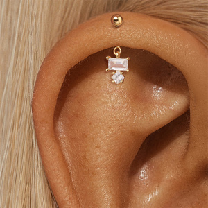 18K Gold Plated S925 Sterling Silver Geometric Zircon Triangle Bow Trapezoid Ball Vertical <b>Helix</b> Piercing <b>Stud</b> Earring - Product Image 3
