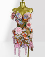 Robe Courte Décontractée Ocstrade à Épaules Dénudées avec Fleurs 3D Brillantes, Dos Nu Sexy, Idéale pour les Performances Scéniques, pour Femme