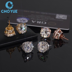 Hot Sale Big Size Brilliant Cut GRA Moissanite <b>Stud</b> Earrings Real 925 <b>Silver</b> Gold Plated Claw Setting Screw Back <b>Stud</b> Earring - Product Image 3