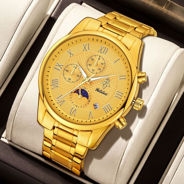 Men's Luxury Chronograph Quartz Watch 43mm Dial Calendar Three-Eye Multifunction Alloy Case Waterproof Analog Timepiece
