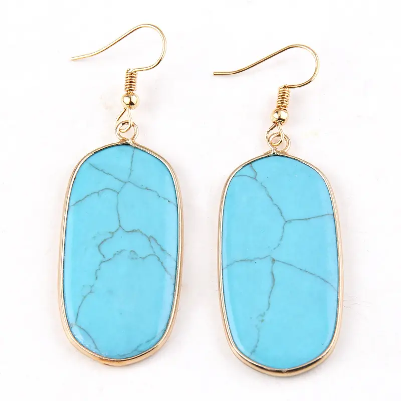 Fashion Classic Trend Women Gray Natural stone Rectangle Gemstone Earring Pink Quartz Turquoise Earring