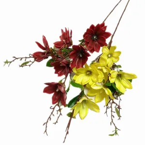 Ramo de flor de magnólia com impressão 3D artificial 6 Cabeças PU Magnólia Yulan haste para peças centrais de casamento decoração floral