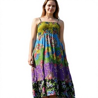 Robe Bohème Longue en Coton Imprimé Floral Simple, Sans Manches, avec Fermetures Éclair et Boutons, Nouvelle Collection 2026 pour Femmes