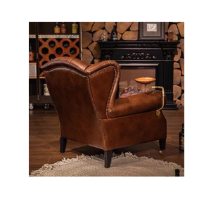 Fauteuil Cigare, Style Américain Rétro, Cuir Ciré, Canapé Simple, Fauteuil Parrain, Fauteuil de Loisirs Vintage - Product Image 4