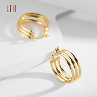 Boucles d'oreilles cerceau uniques à triple couche Boucles d'oreilles créoles en or véritable 18 carats Boucles d'oreilles créoles en or massif 18 carats Funky Big Round