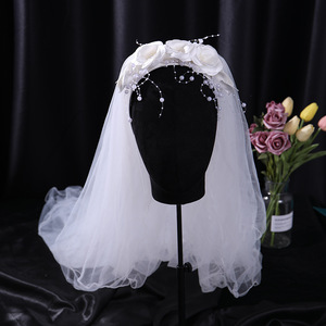 Neuer Romantischer Prinzessinnen-Hochzeitsblumenkranz Stoffblumengirlanden Stirnband Hochzeitsschleier Brautkrone Kopfschmuck - Product Image 2