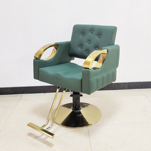 Sillón de Barbería Hidráulico Verde Oscuro con Marco Dorado, Giratorio, de PU, Silla de Estilismo Simple para Salón de Belleza y Barbería - Product Image 2
