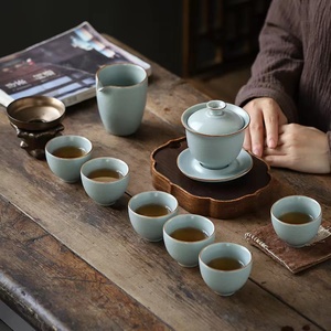 Ru fornace kung fu tea <span class=keywords><strong>set</strong></span> Ru-porcellane teiera in porcellana gaiwan tazza <span class=keywords><strong>da</strong></span> tè degustazione <span class=keywords><strong>set</strong></span> <span class=keywords><strong>di</strong></span> regali <span class=keywords><strong>da</strong></span> ufficio può essere personalizzato - Product Image 3
