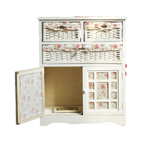 Meuble autoportant en bois avec tiroirs et portes en rotin, meuble central, meuble de rangement pour buanderie