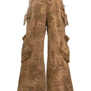 Custom Heavyweight Zipper Design Washed Multi Pockets Men <b>Cargo</b> Denim Jeans - Product Image 4