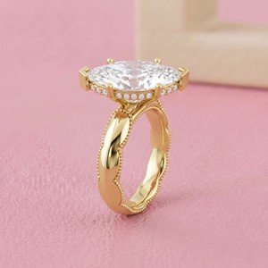 Marquise Cut Diamond Solitaire Hidden Halo <b>Vintage</b> <b>Gold</b> Engagement <b>Ring</b> with Timeless Designer Setting for Bridal Jewelry Fine - Product Image 2
