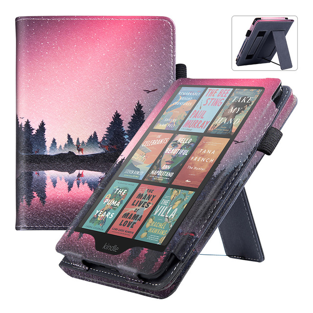 Flip Leather Wrist Strap Holder Protective Case for Kindle Colorsoft 7-inch Hand-Held Stand MYK-603 for Kindle Paperwhite 12