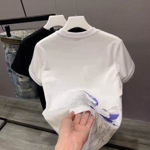 Camiseta de algodón puro para hombre de estilo veraniego fresco con bordado tradicional chino <span class=keywords><strong>Koi</strong></span>-Manga corta para elegancia moderna - Product Image 2