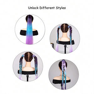 Shear Etc. Extensions <span class=keywords><strong>de</strong></span> cheveux tressés 65 cm, ombré violet bleu rose, avec anneau élastique, pour queue <span class=keywords><strong>de</strong></span> cheval, pour enfant - Product Image 5