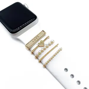 Metalen Decoratieve Ring, Lederen Parel Bedels Voor Apple Horloge Band, Compatibel Voor Samsung Smart Horloge Band