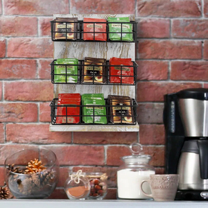 Contenitore di stoccaggio in legno rustico e metallo nero per bustine <span class=keywords><strong>da</strong></span> tè Organizer <span class=keywords><strong>da</strong></span> tavolo o <span class=keywords><strong>da</strong></span> <span class=keywords><strong>parete</strong></span> ripiano organizzatore a 3 livelli - Product Image 4