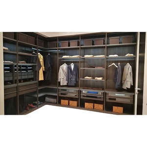 Meubles de maison modernes - Armoire de chambre à coucher en <span class=keywords><strong>bois</strong></span>, <span class=keywords><strong>dressing</strong></span> en aluminium en forme de L, porte en <span class=keywords><strong>bois</strong></span> et en verre pour un usage en appartement, rangement - Product Image 3