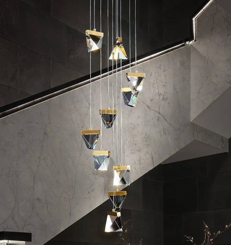 Lámpara colgante de techo de cristal de diamante, candelabro moderno de latón de lujo para mesita de noche, pasillo, luz LED de suspensión