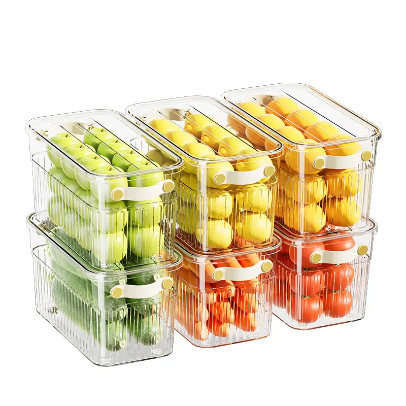 Boîtes de rangement scellées en plastique surgelées avec poignée et couvercle Organisateur de cuisine réfrigérateur bac à légumes fruits et oeufs