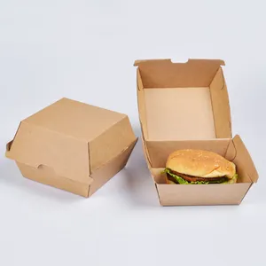 Kotak kemasan makanan cepat Burger CIP goreng KFC Kraft coklat daur ulang kustom sekali pakai kotak ayam Teman