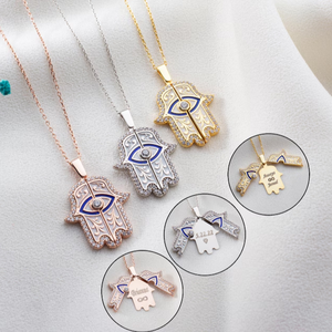 Collana con nome nascosto personalizzata personalizzata collana <span class=keywords><strong>Hamza</strong></span> fatta a mano ciondolo occhio blu - Product Image 4