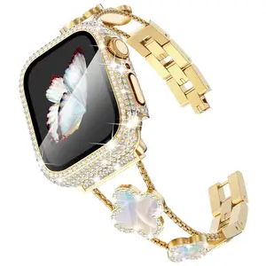 Joyería de mujer Diamante de imitación Oro Correa de metal de acero inoxidable para Apple Watch Band 38 40 41 Mm Iwatch Ultra Se 9 8 Pulsera