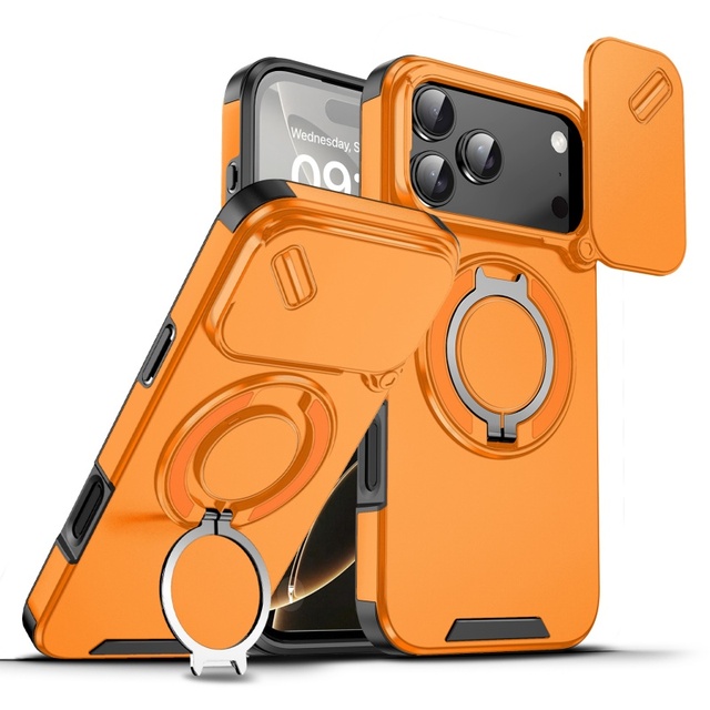 Luxury Matte Armor Magnetic Bracket Phone Case for iPhone 17 16 15 14 13 12 11 Pro Max Plus With Slide Camera Protection Cover