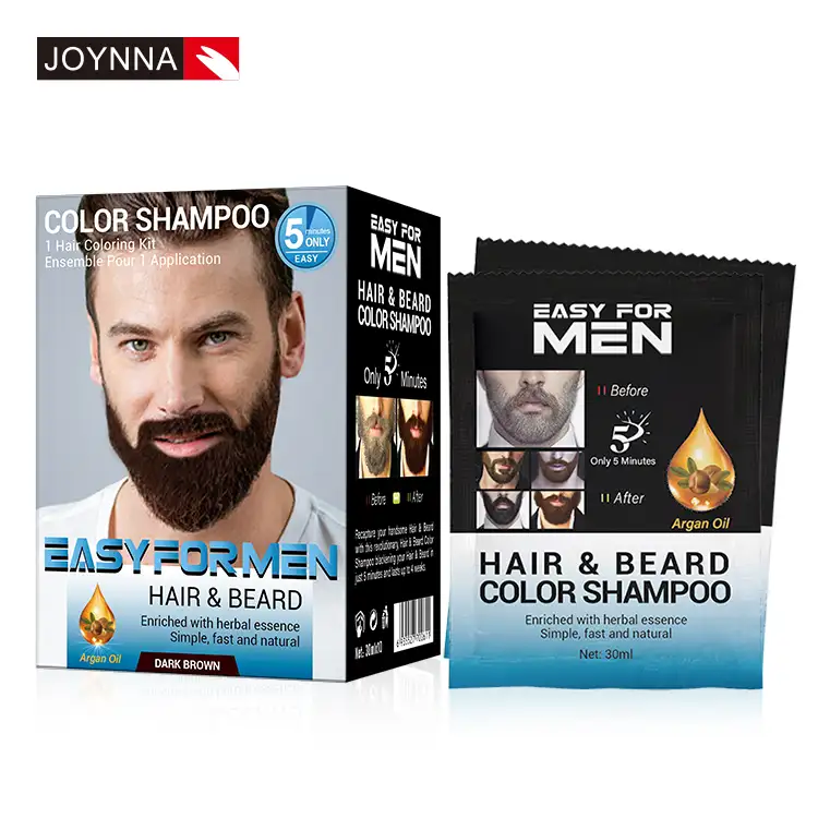 Özel etiket JOYNNA erkek sakal boya doğal bitki 5 dakika boya şampuanı ve saç boyası için uygun saç ve sakal
