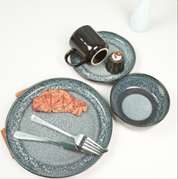 Service de table en grès réactif noir, bleu et gris, 16 pièces, pour la maison, la cuisine, le restaurant, ou comme cadeau